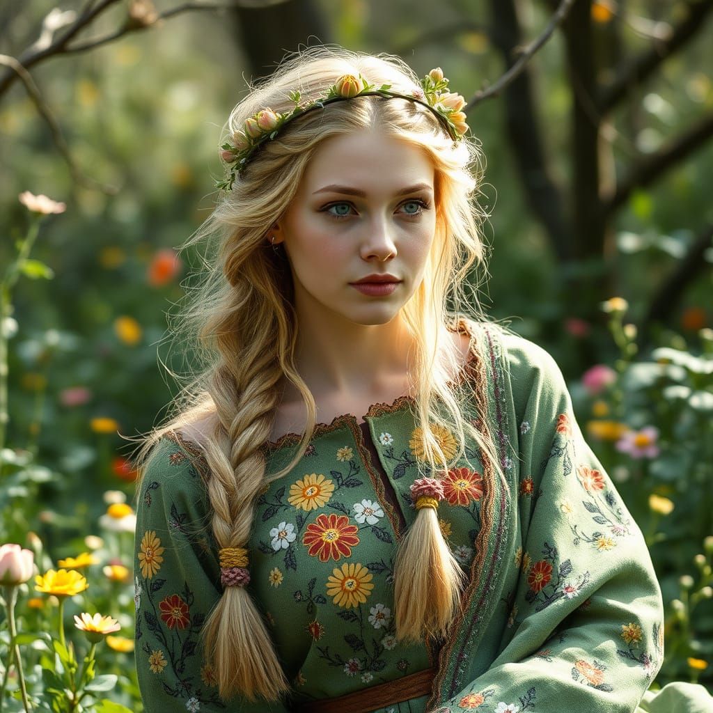Germanic Goddess in a Sacred Grove: Cinematic Still