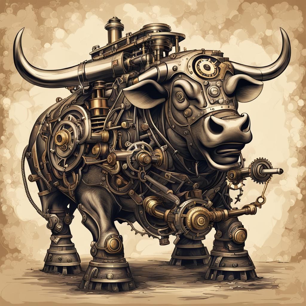 Bull in Steampunk Combat Ready