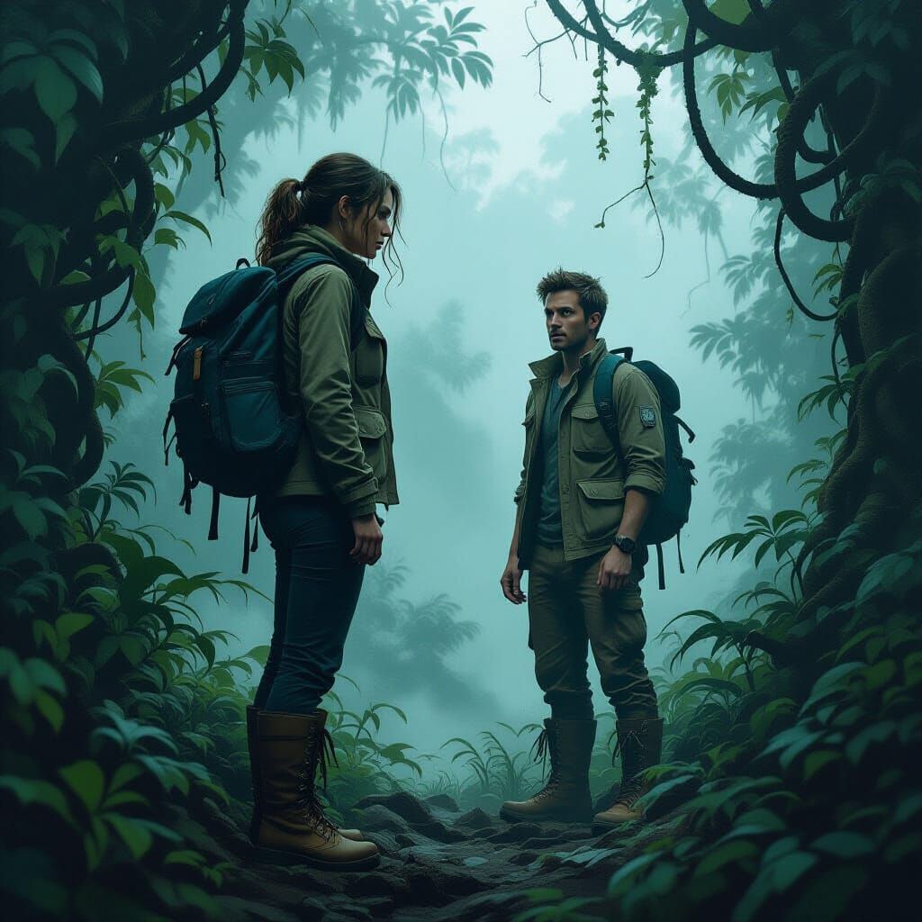 Couple Lost in Eerie Jungle Mist at Night