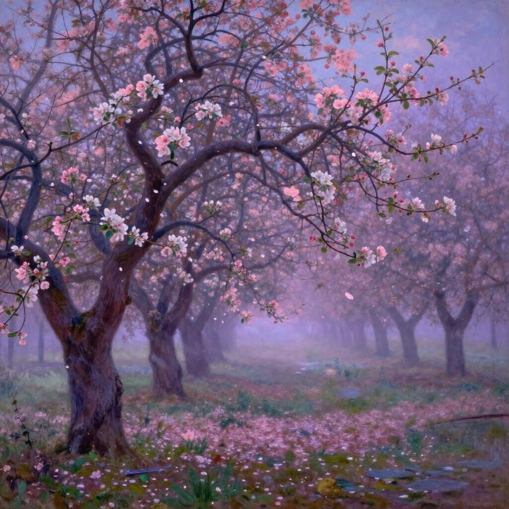Impressionist Apple Orchard at Twilight