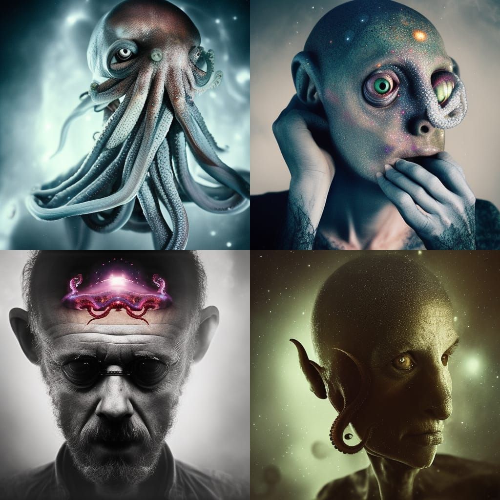 Hyperrealistic Alien Octopus Portrait in Cosmic Lighting