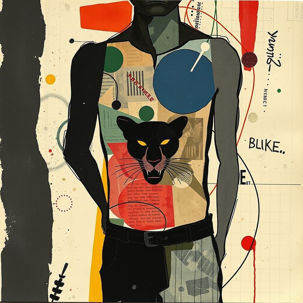 Dark Constructivist Panther in Moody Ink Stains