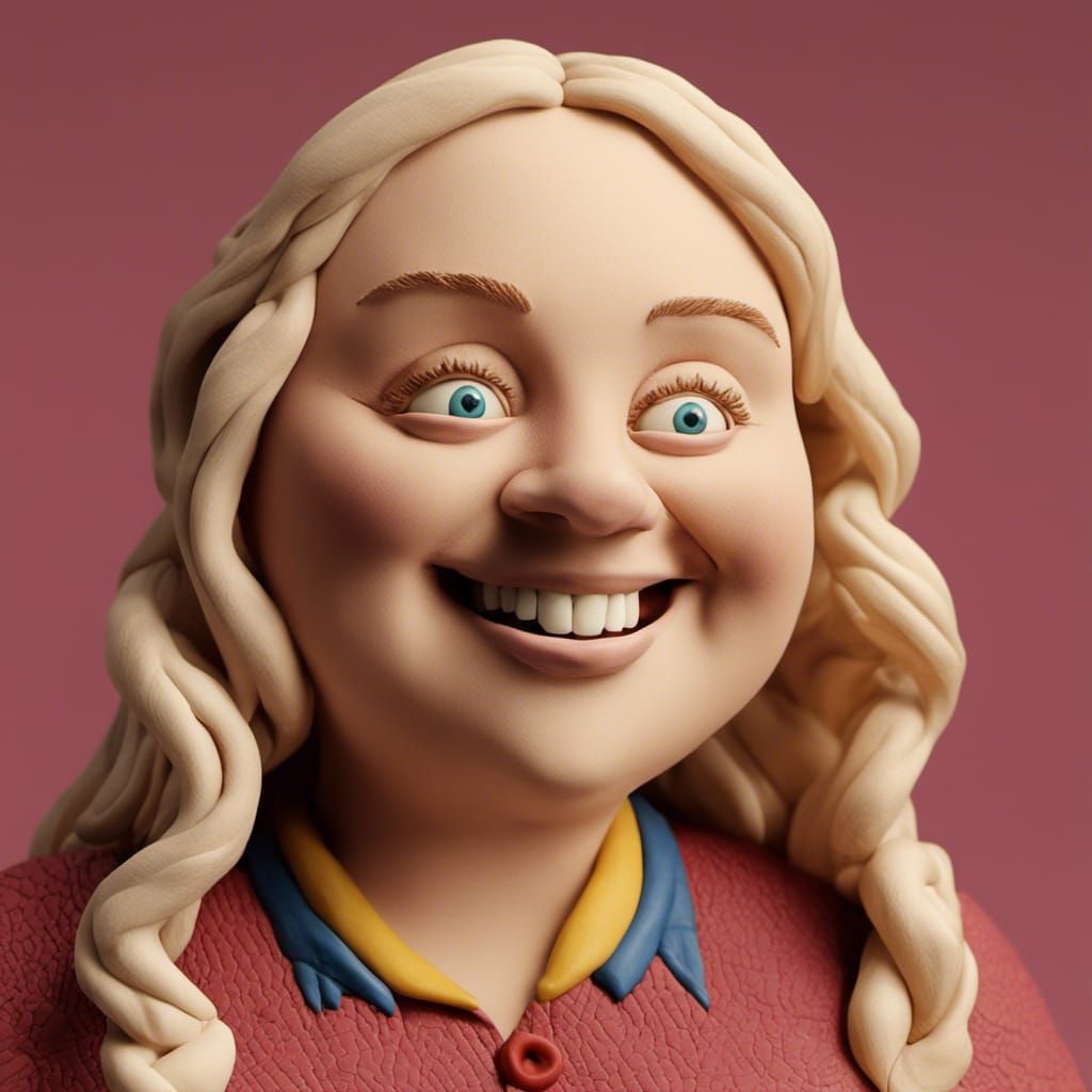 Claymation Nicola Coughlan, smiling, closeup of face, plasticine, intricate detail, 8K resolution