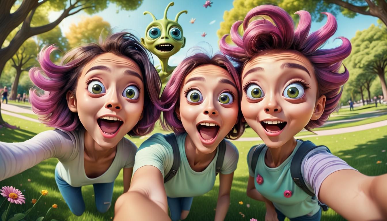 Playful Park Photo Shoot with a Mischievous Alien