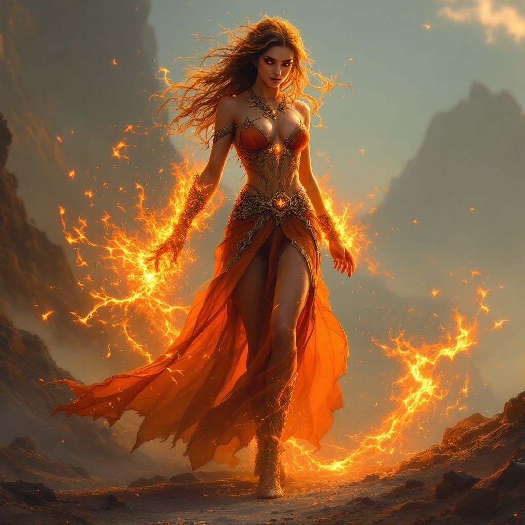 Ember-Skinned Woman with Molten Gold Eyes