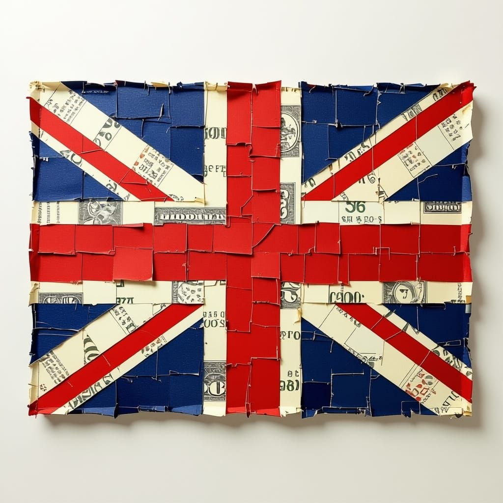 UK Flag Collage Made of Banknotes in Modern Art Style