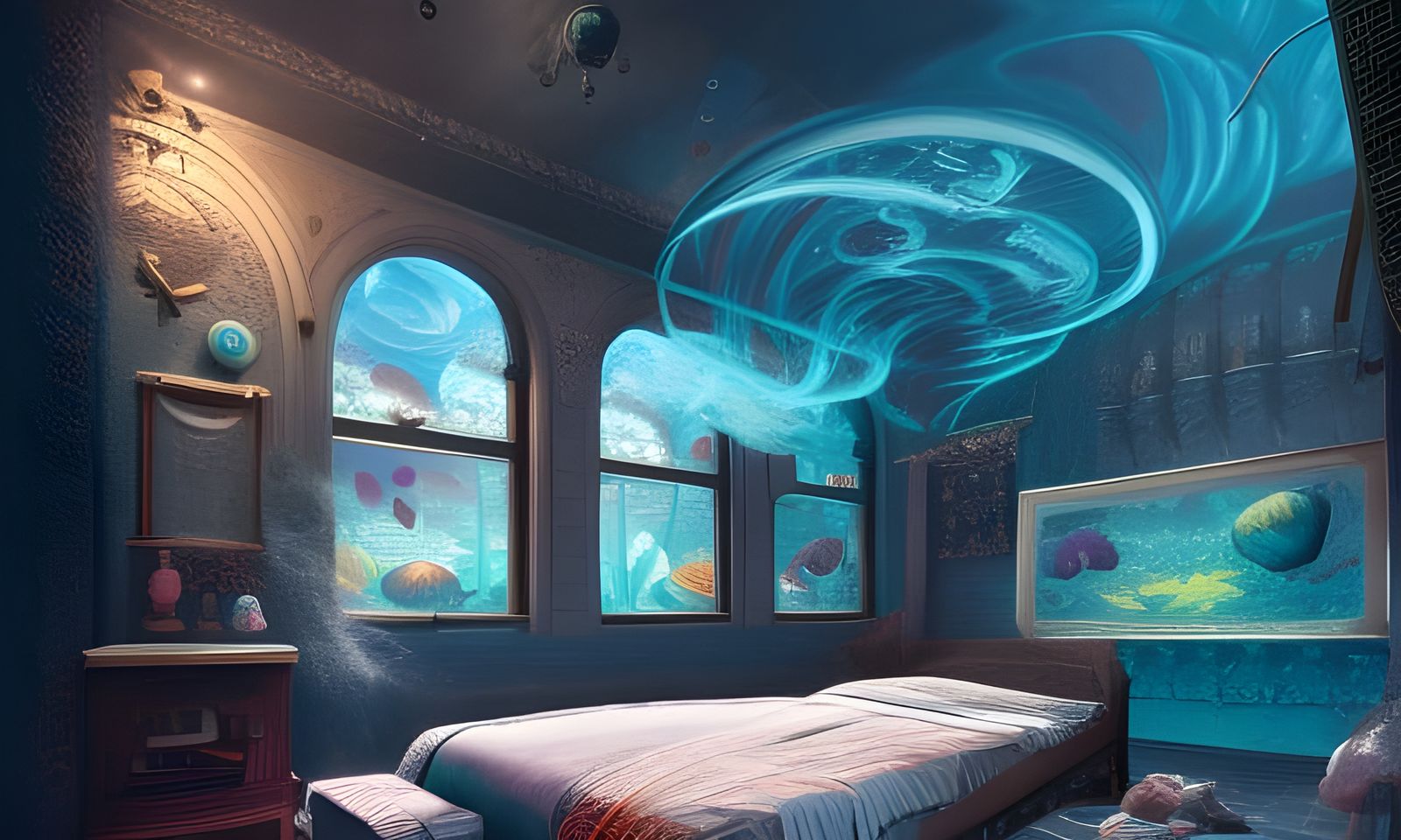 Hyperreal Underwater Oasis in Splash Screen Art Style