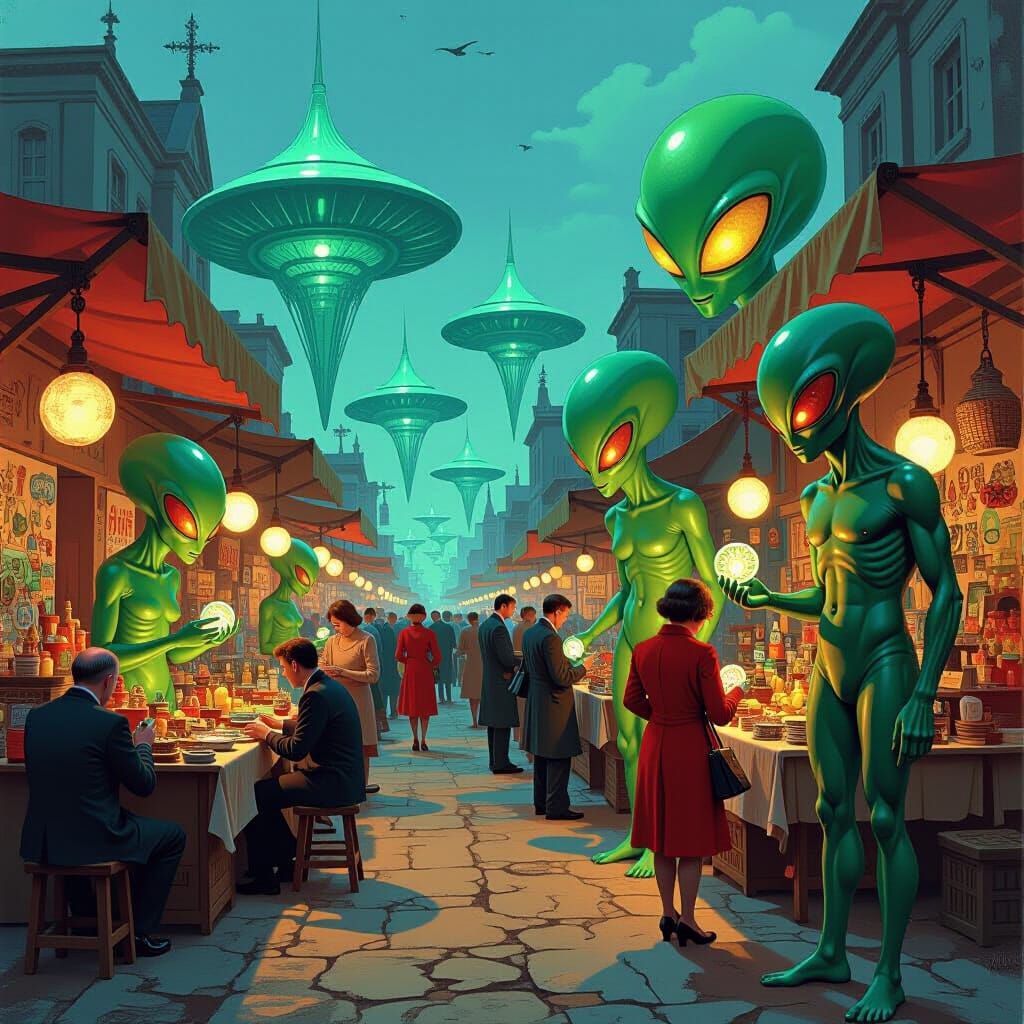 Retro Alien Market in H.R. Giger Style