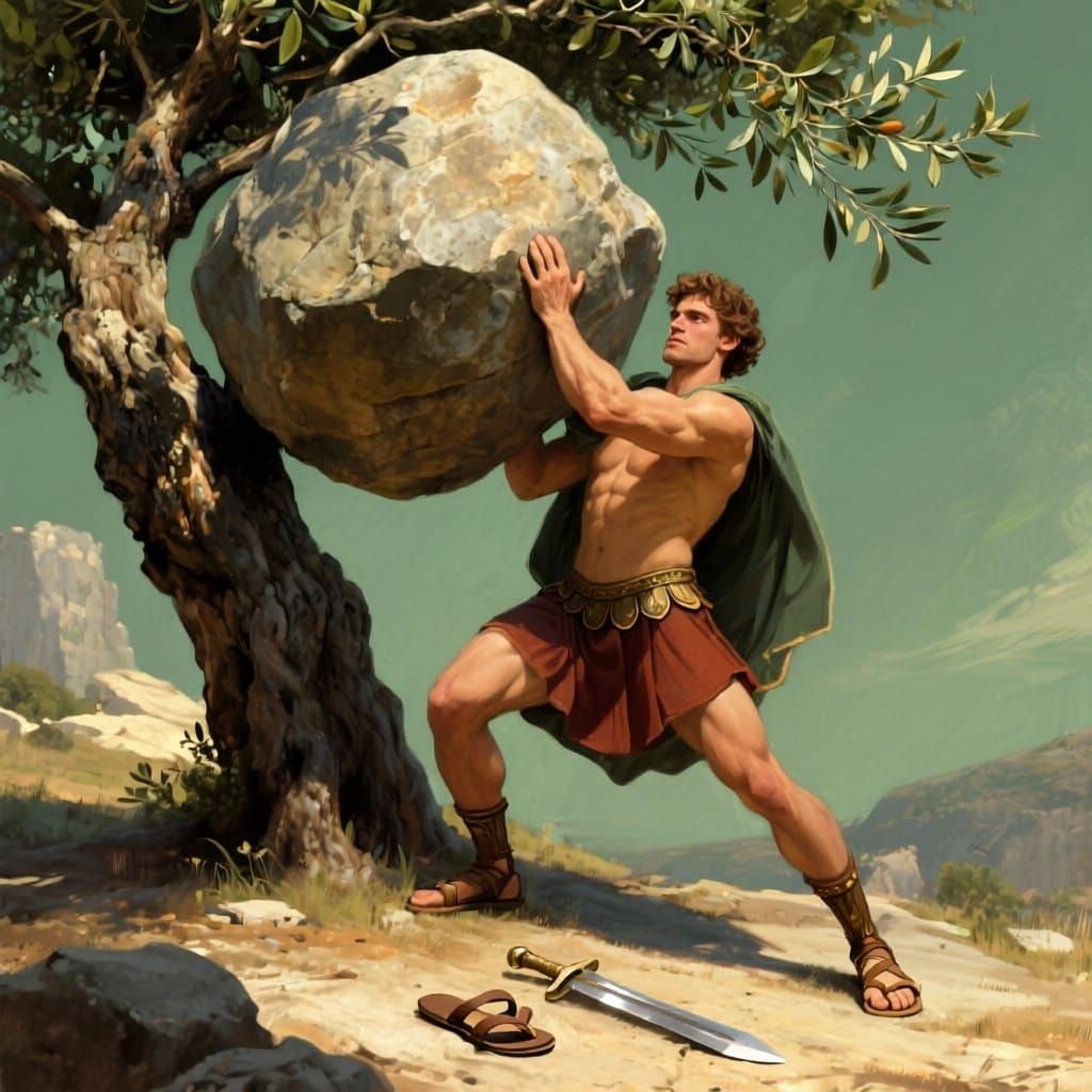 Theseus Lifts Boulder, Uncovering Destiny