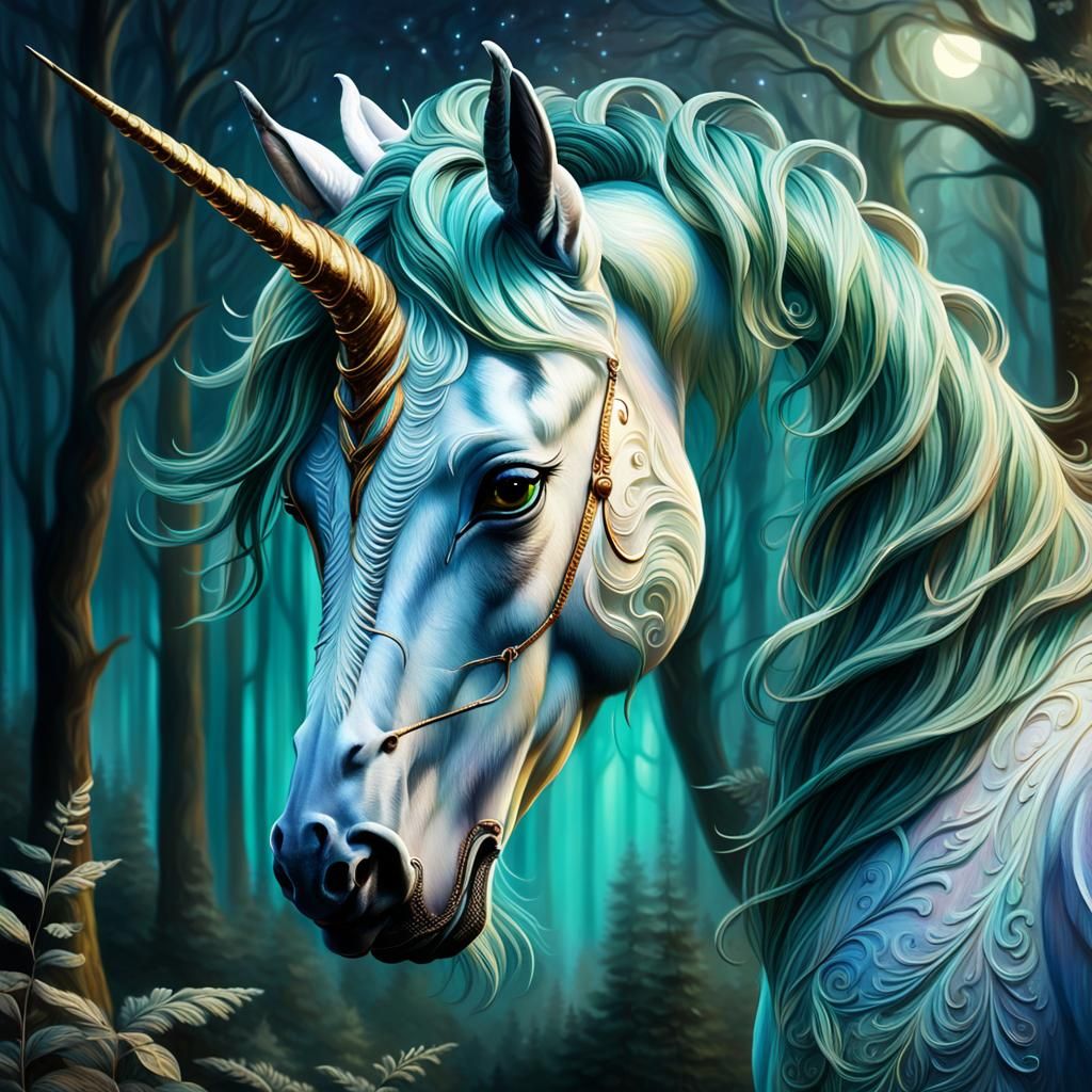 Majestic Unicorn in Whimsical Oil Painting Style
