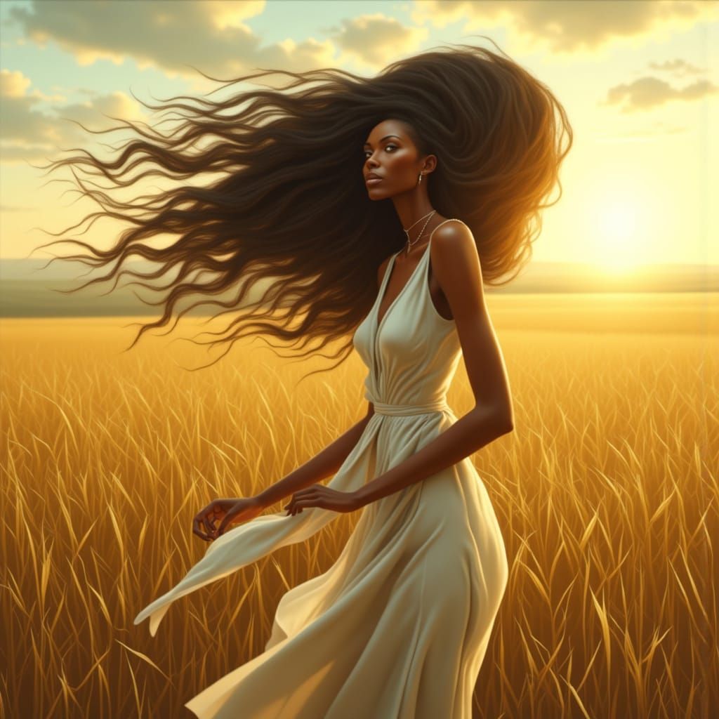 Elegant Black Woman in Golden Meadow