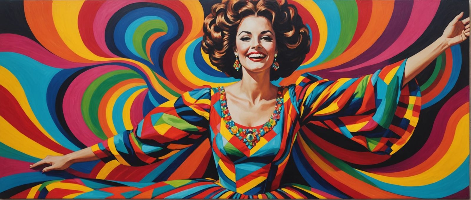 Surreal Portrait of a Vibrant Woman in a Flamboyant Dress