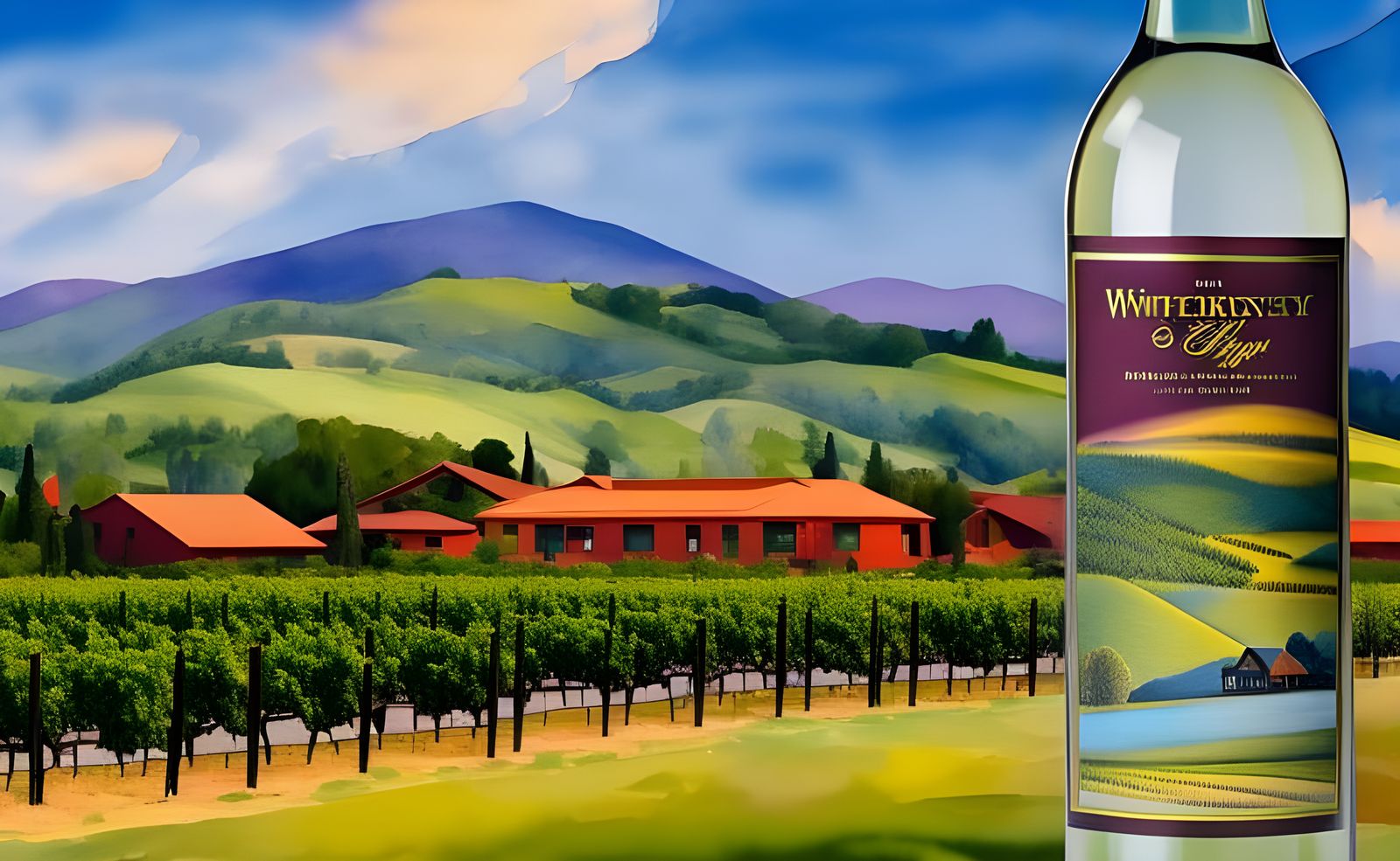 Epic Northern Californian Winery Landscape in Vibrant Gouach...