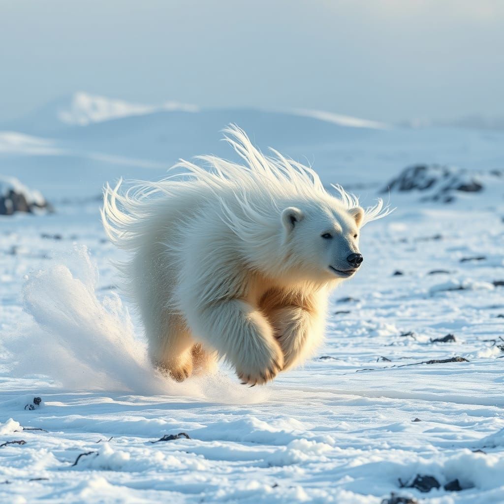 Frozen Majesty: Polar Bear Unleashes Wind-Blown Fury