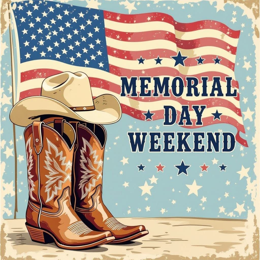Memorial Day Cowboy Western Watercolor Image