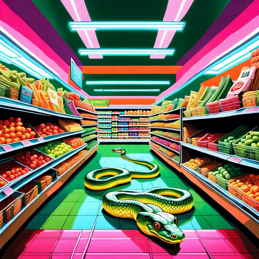 Snake Supermarket in Vibrant Pop Art Style