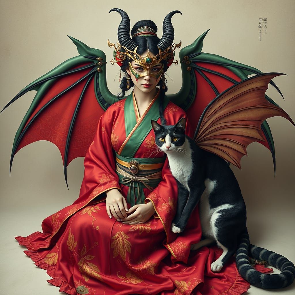 Cannabis Goddess with Cat-Moth in Japanese Fantasy