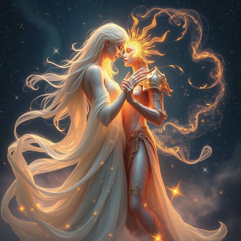 Two majestic celestial bodies, each comprising thousands of ...