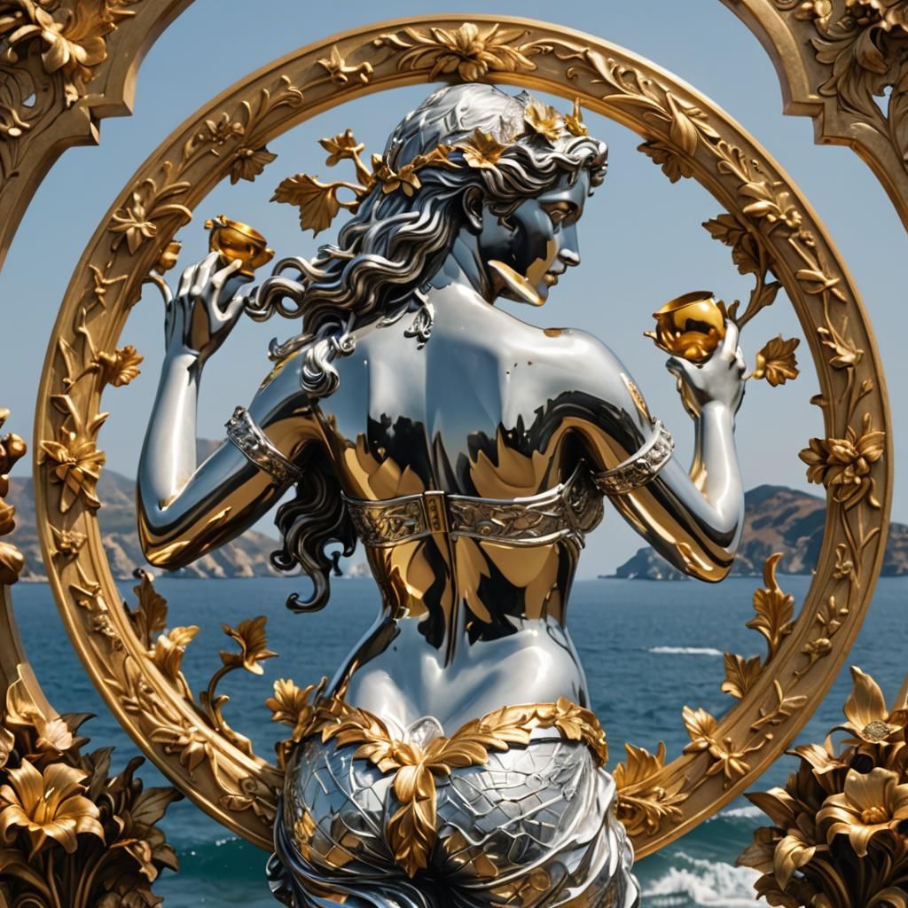 Aphrodite Statue in Futuristic Chrome and Neon