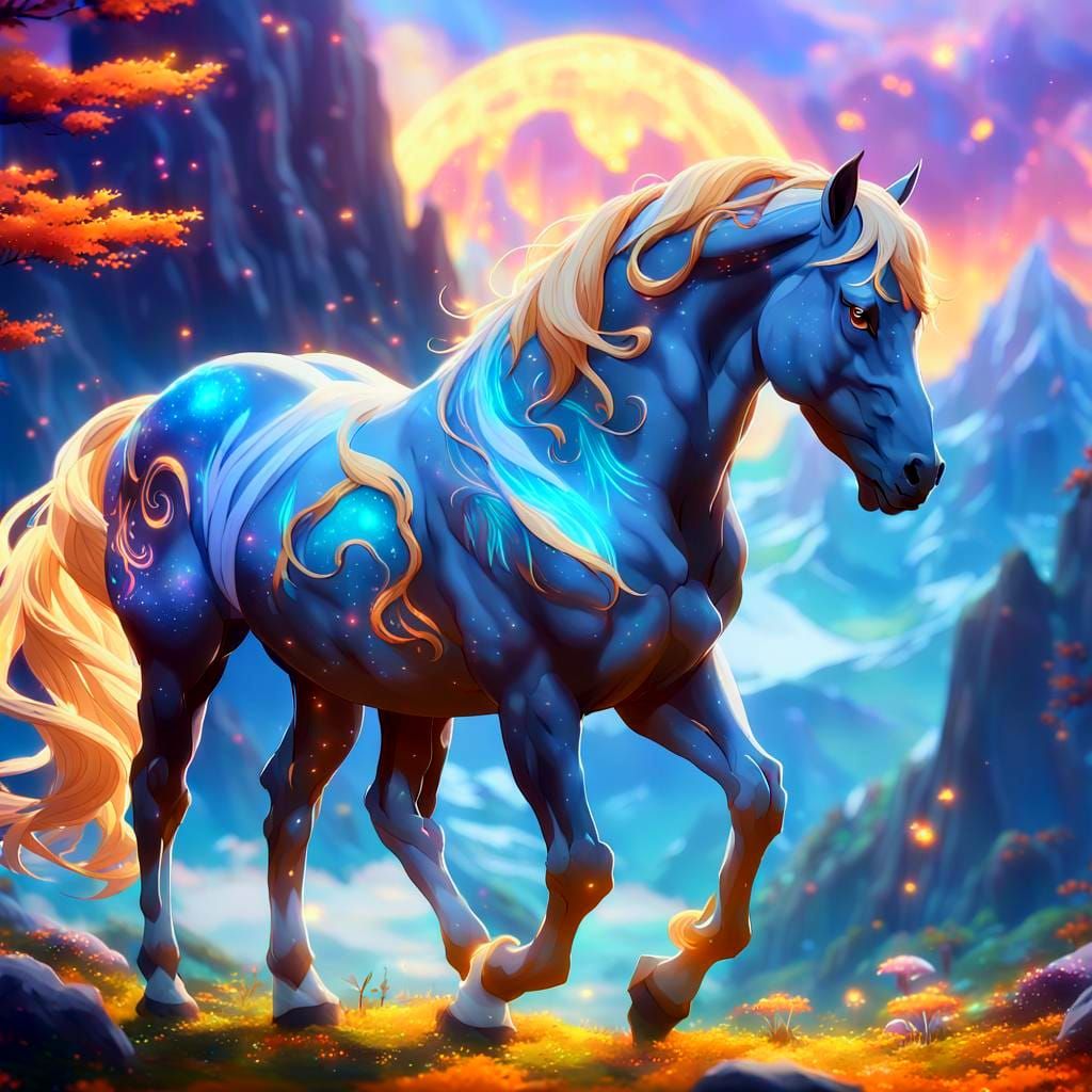 Ethereal Mountain Landscape Within a Majestic Fantasy Horse