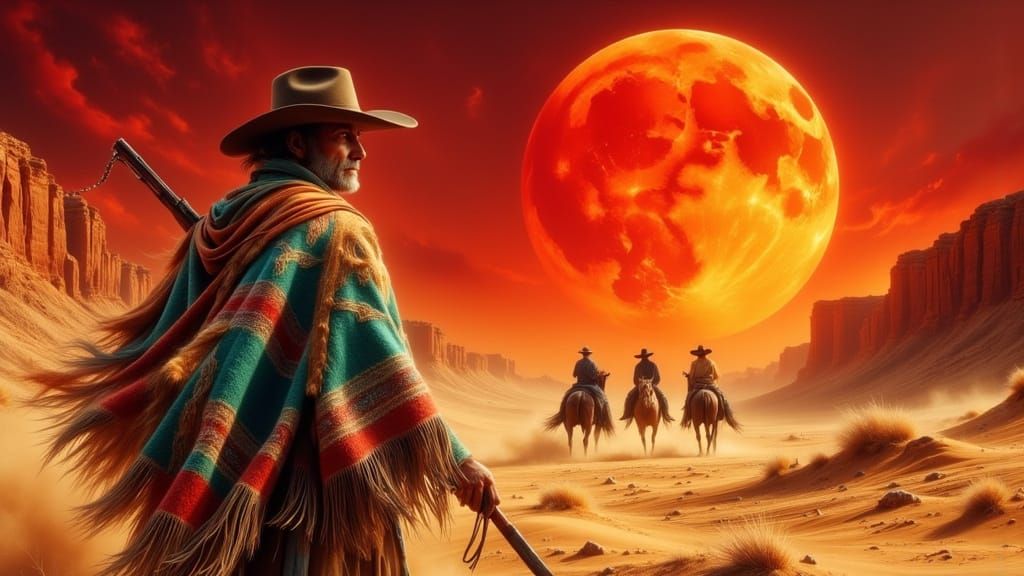 Stoic Western Wanderer in Desert Sunset