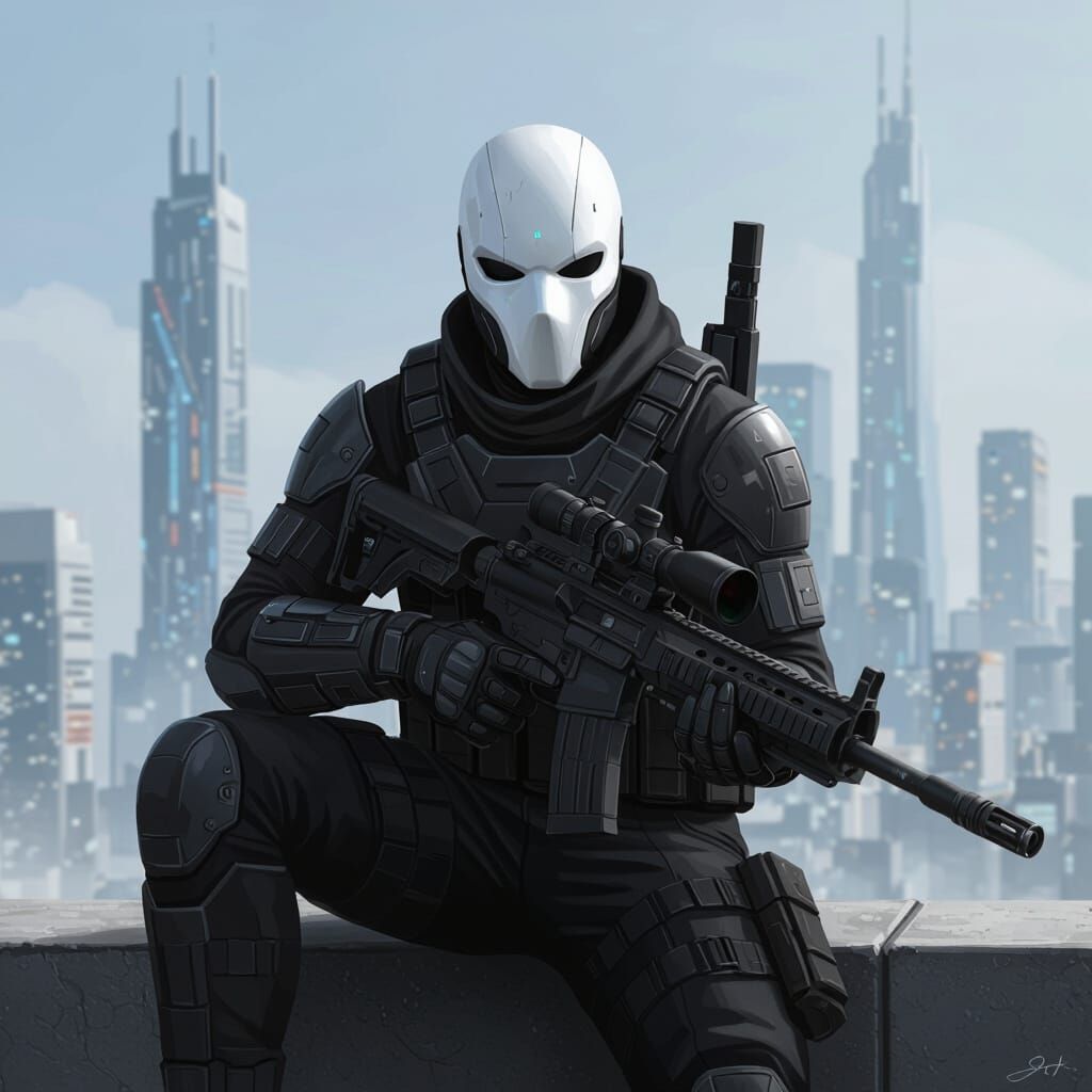 Sci-Fi Soldier in Futuristic City Concept Art