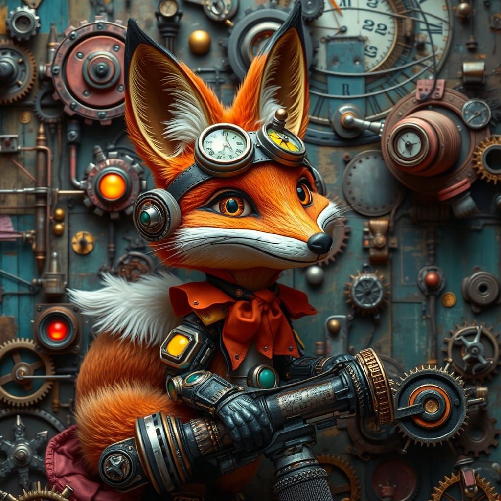 Steampunk Fox in Whimsical Wonderland