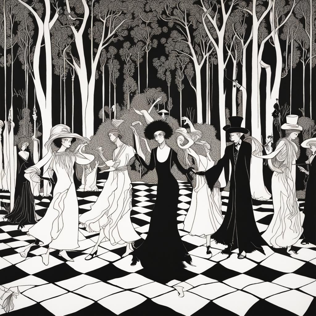 Art Nouveau Danse Macabre in Whimsical Illustration Style