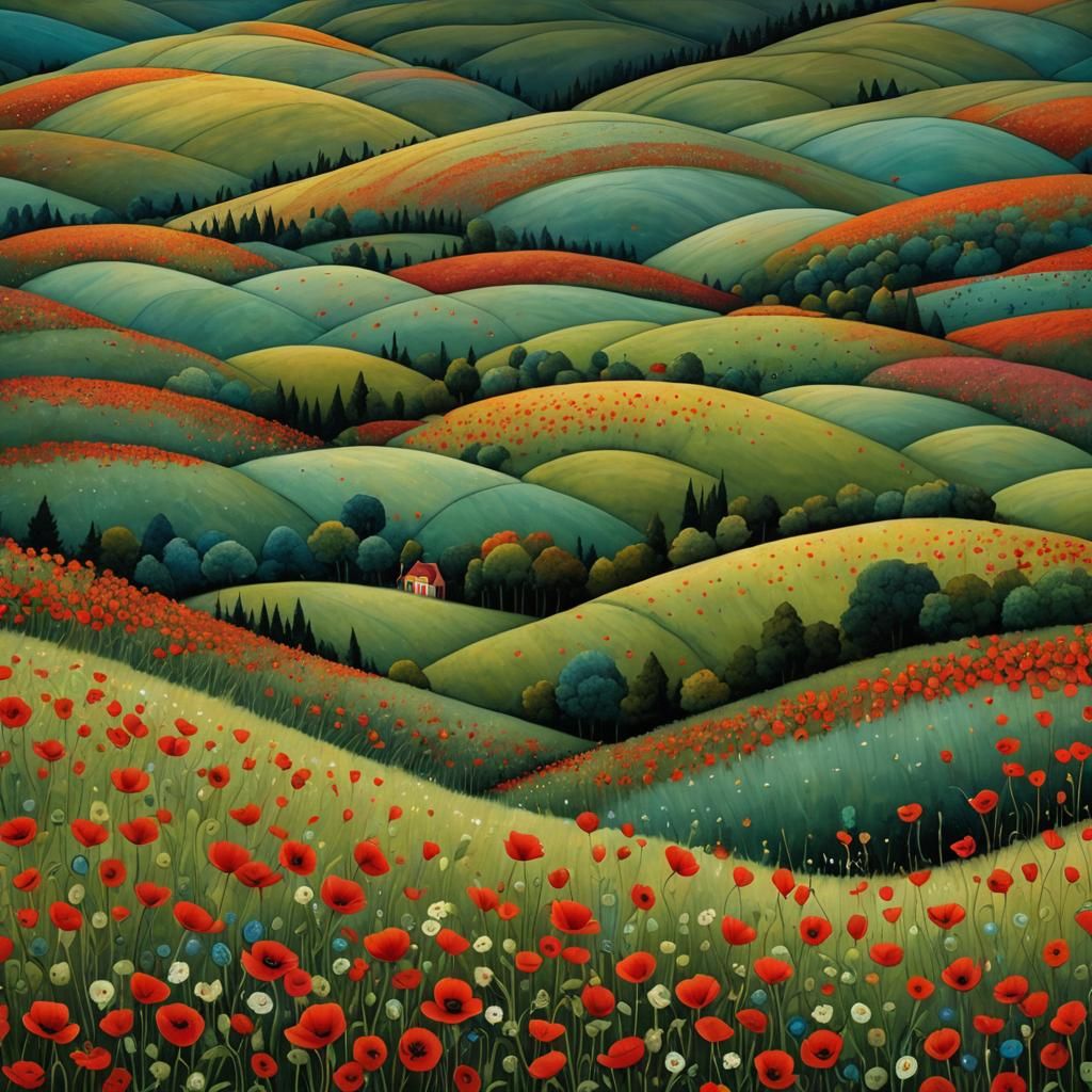 Vibrant Summer Landscape in a Dreamlike State of Love and Pe...