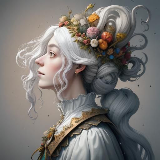 Arcimboldo Portrait with Whimsical Book Hair in Profile