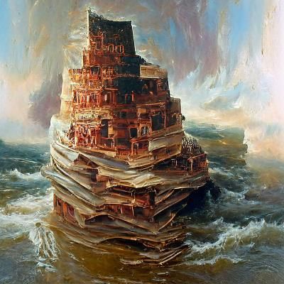 Enigmatic Tower of Babel, Rendered in Impressionist Oil Pain...