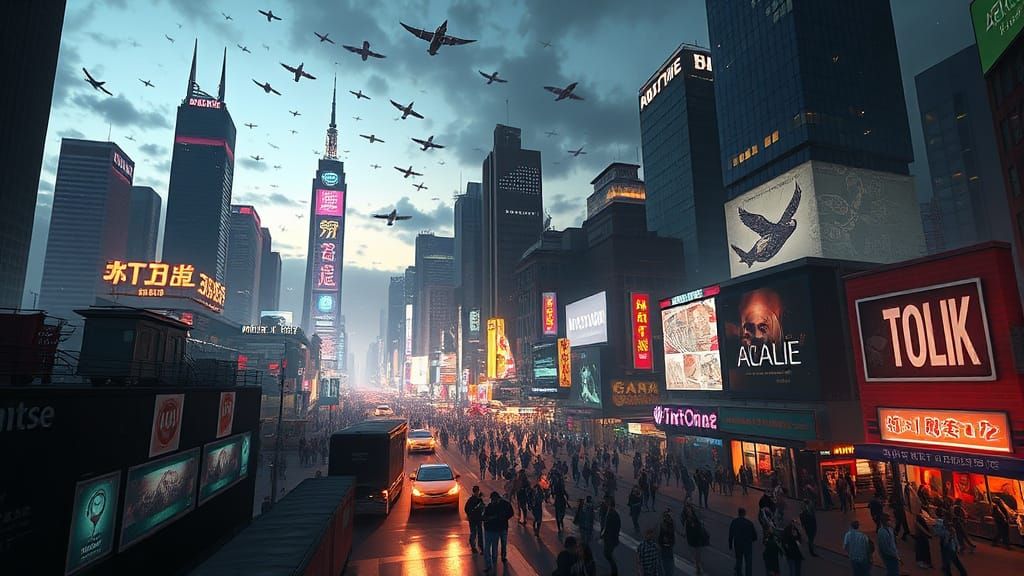 Hyperrealistic Cityscape at Night in Cyberpunk Style