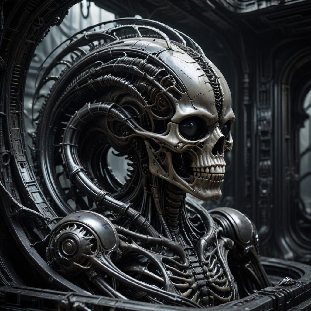 Biomechanical Nightmare in Obsidian and Steel