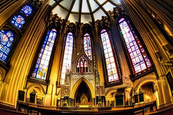 Surreal Cathedral Panorama in Fisheye Lens Style