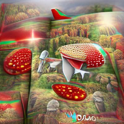 Surreal Mushroom Scene in Vibrant 3D Holographic Style