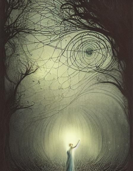 An Angelic Apparition Watches the Stars in a Garden of Shado...