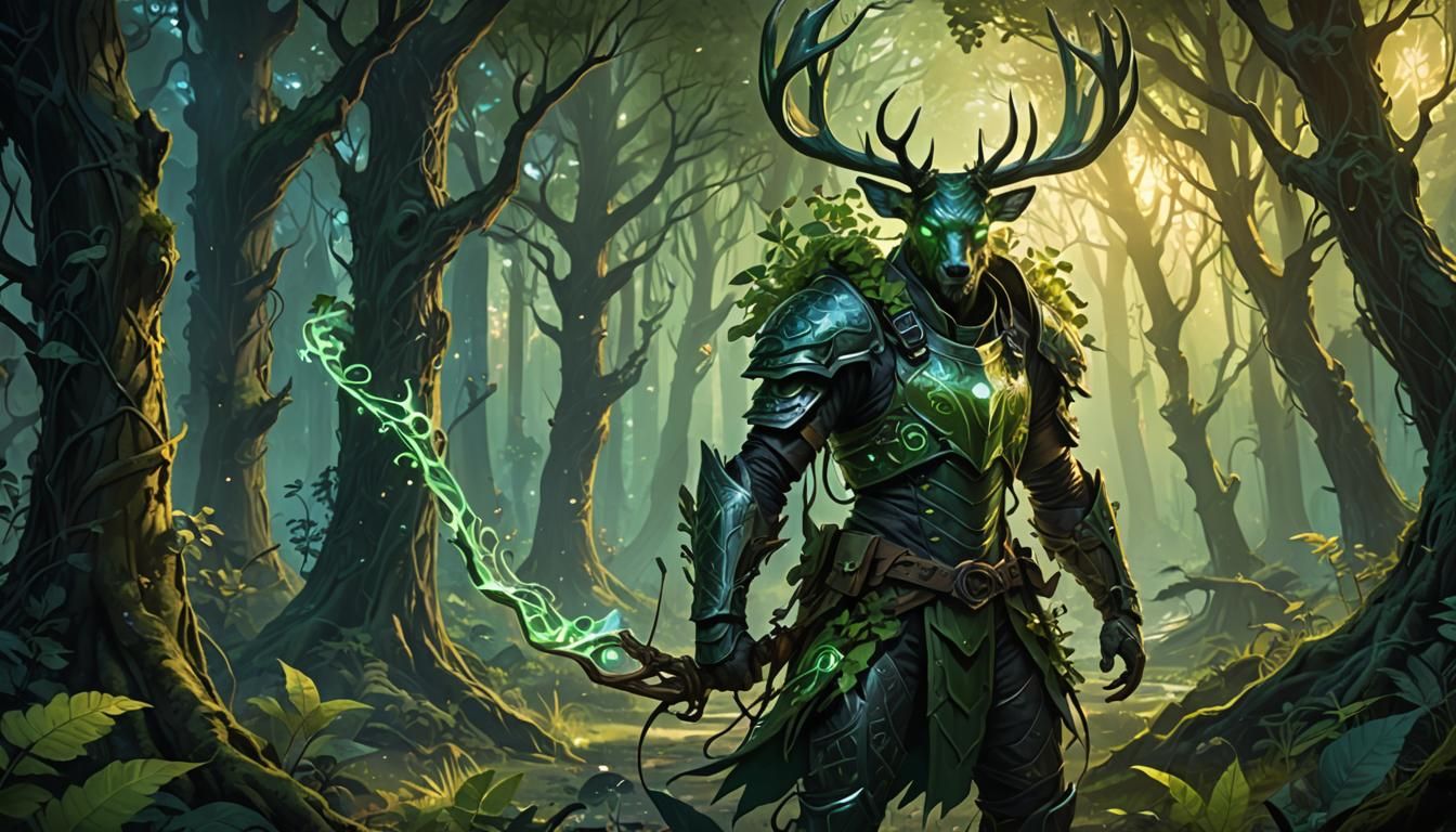 Nature-Touched Ranger Amidst Glowing Forest