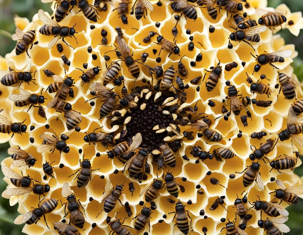 Bee-Inspired Floral Swarm in Vibrant Colors