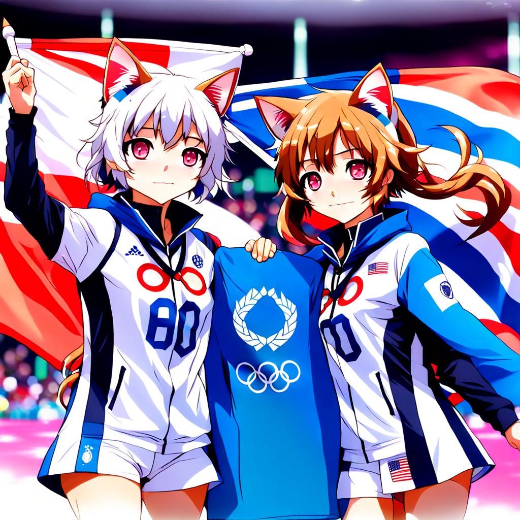 Anime Cats Celebrate Olympic Spirit