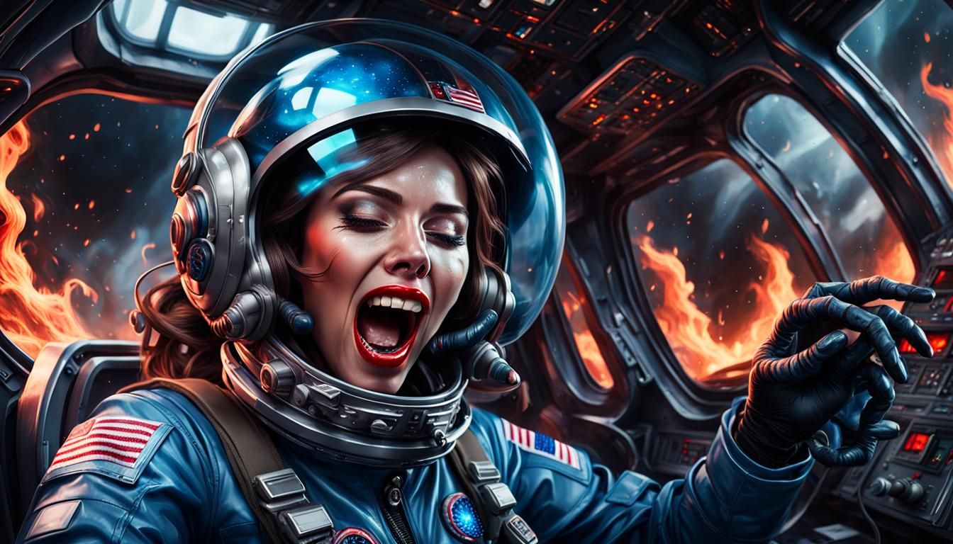 Girl Trapped in Spaceship Cockpit Inferno