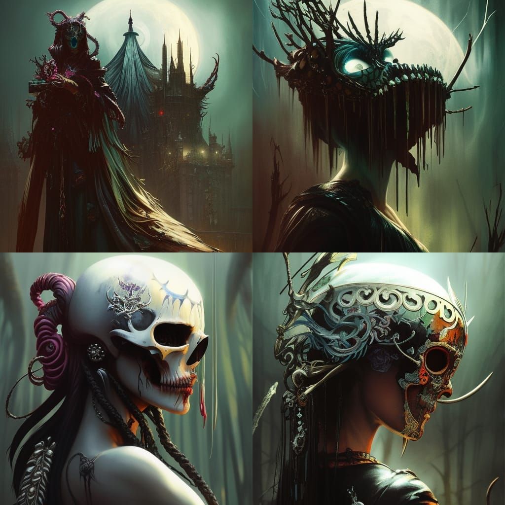 hyper-amazing medieval front facing skull, cyber-wild deadly unique dangerous branchpunk sugar-skull, skull punk ominous...