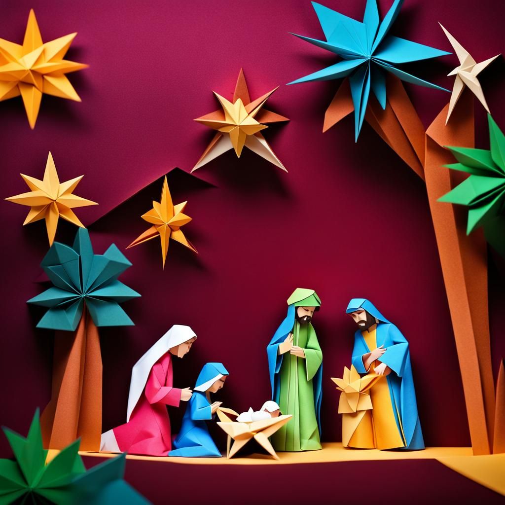 Vibrant Origami Nativity Scene Unfolds in 8K Resolution