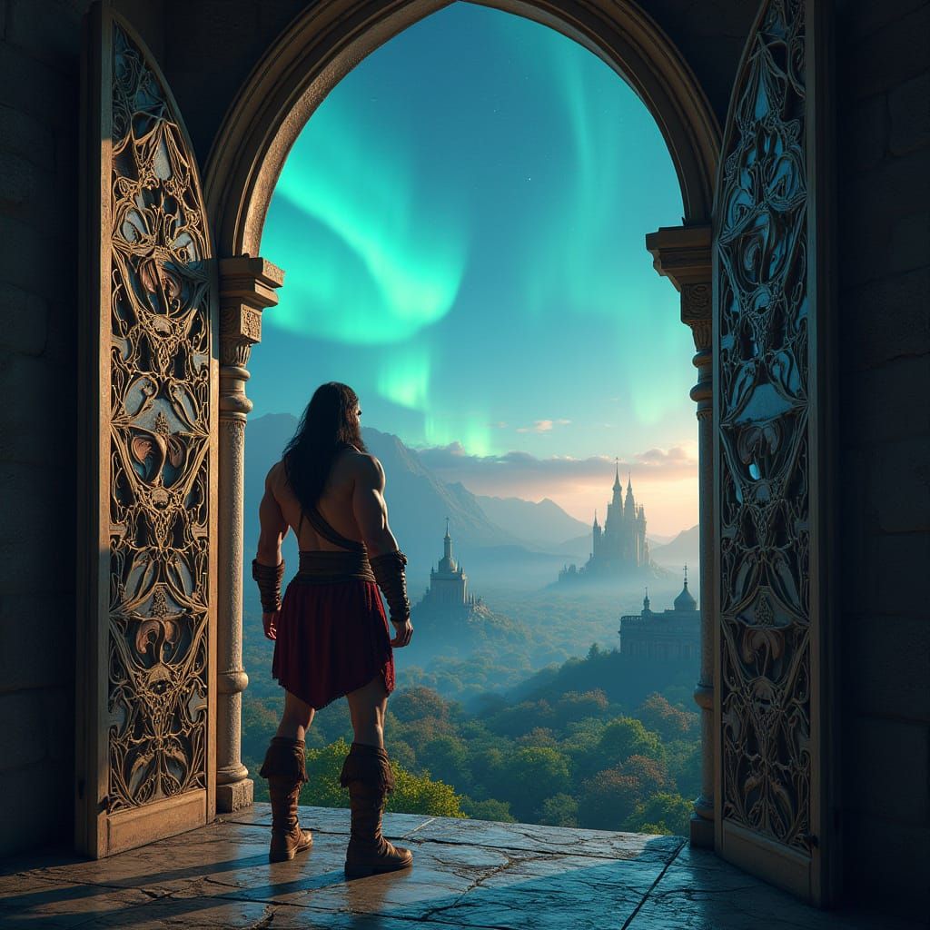 Conan the Barbarian's Castle View Under Aurora Borealis