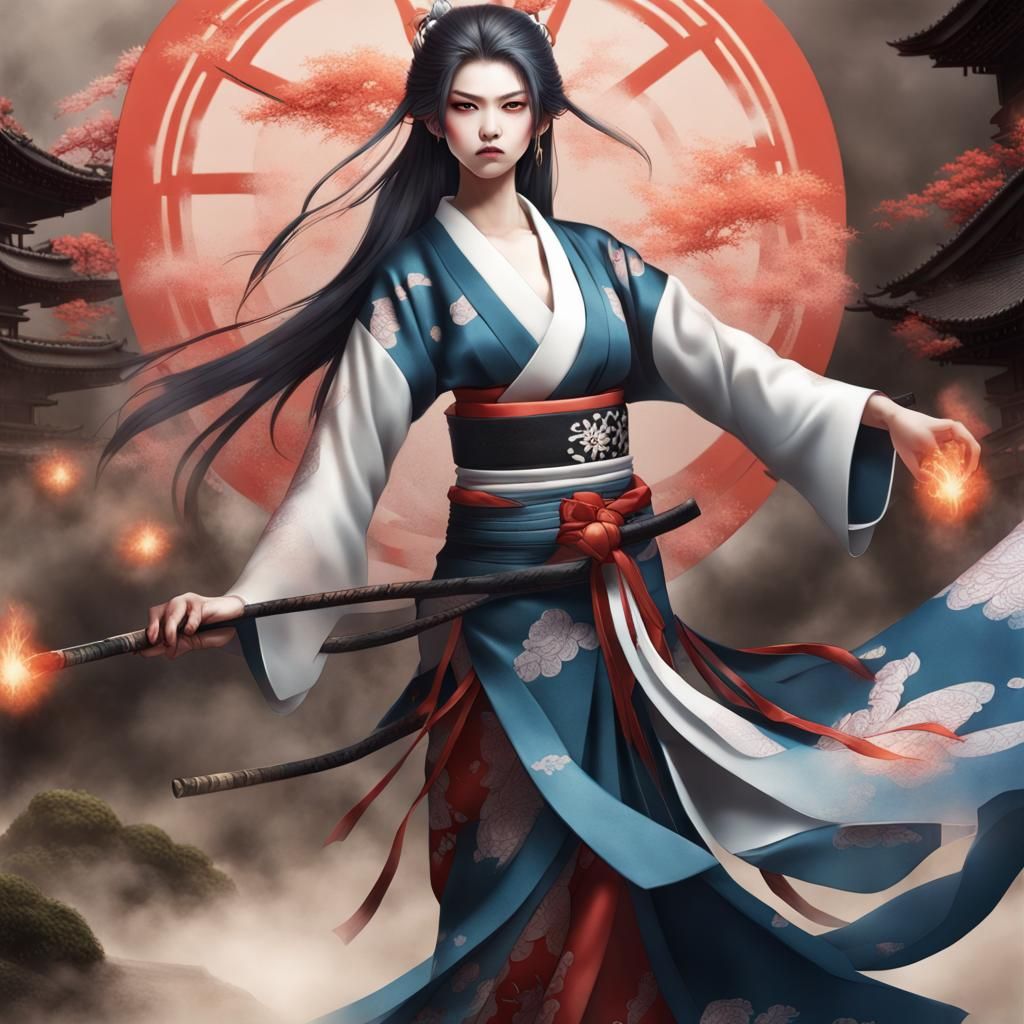 Elegant Shugenja Casting Powerful Air Magic