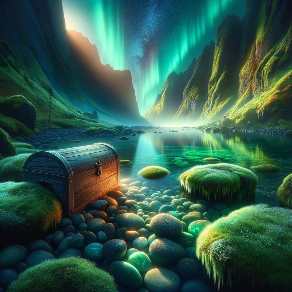 Tranquil Mountain Lagoon Under Aurora Borealis