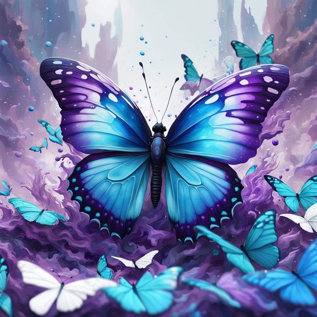 Vibrant Butterfly in Dreamy Fantasy Landscape
