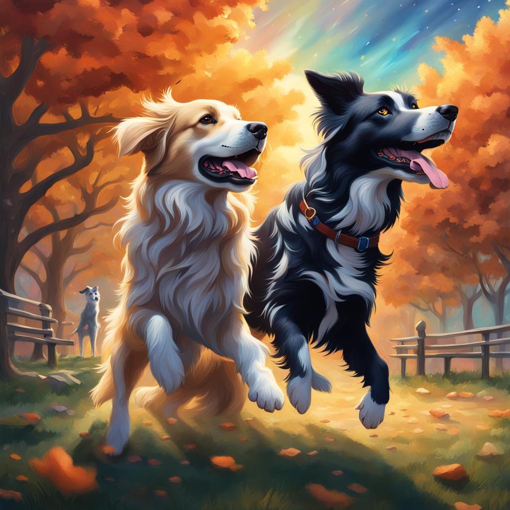 Loyal Border Collie and Golden Retriever Friends Play in Vib...