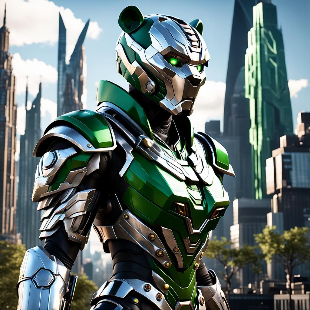 Epic Cyberpunk Bear Warrior in Futuristic Armor