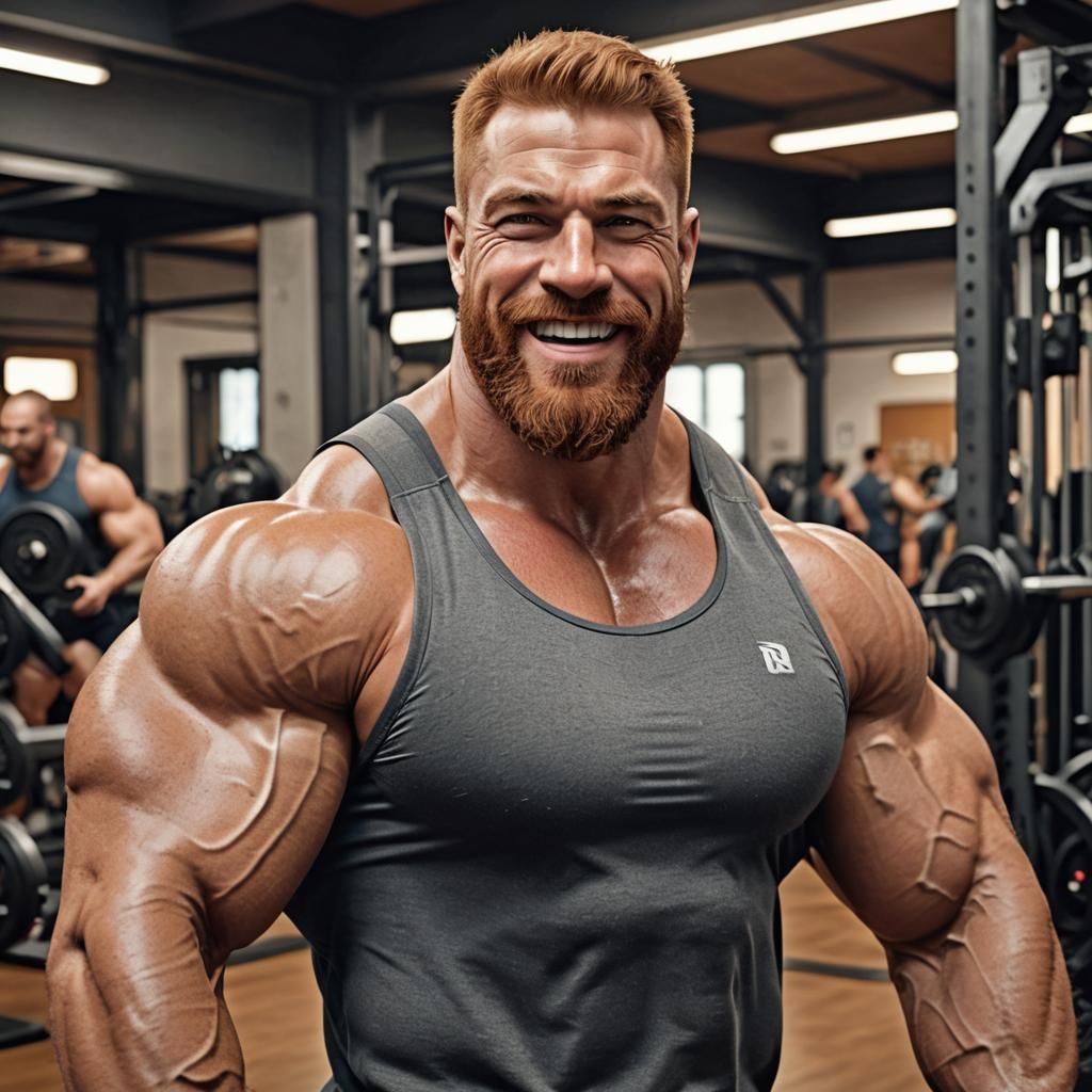 Hulking Greek Bodybuilder Flexes in the Gym