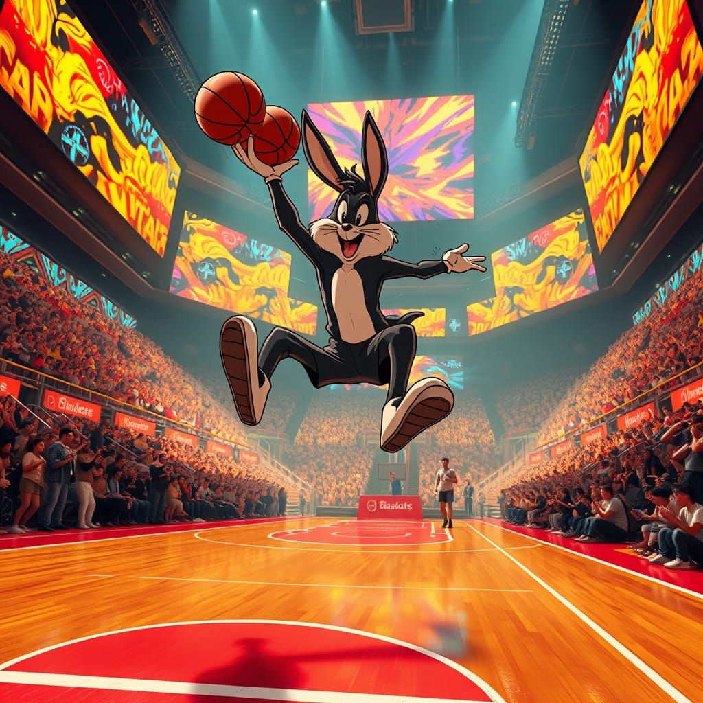 Electric Basketball Slam in a Futuristic Arena